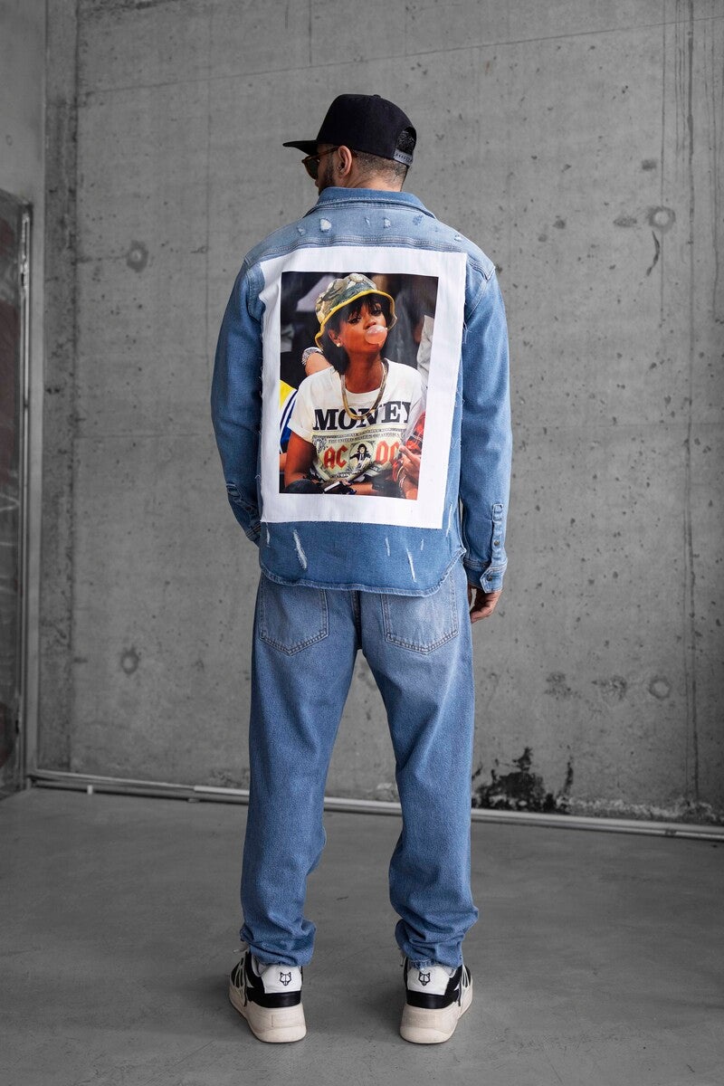 RIHANNA PRINTED DENIM JACKET BLUE 16965