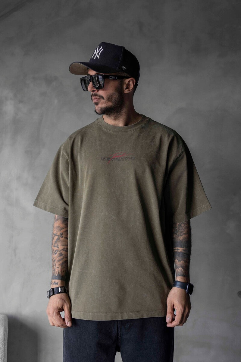 SENSITIVE PRINTED WASHED T-SHIRT GREEN 1691