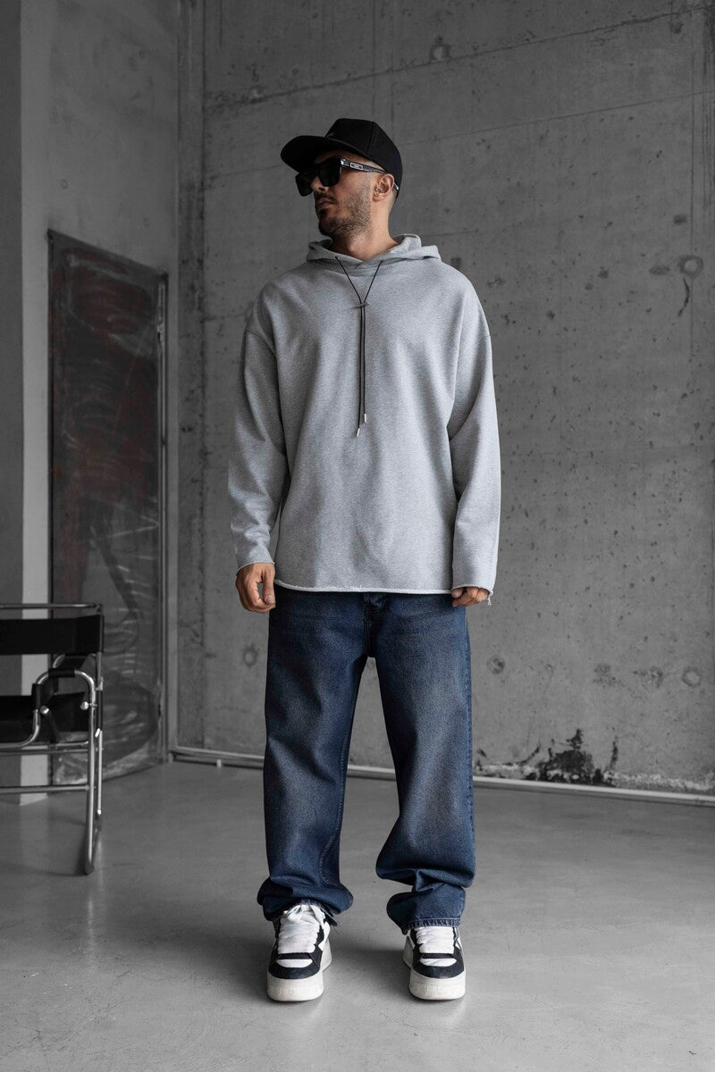 Short Asymmetric Zip Hoodie Gray 1484