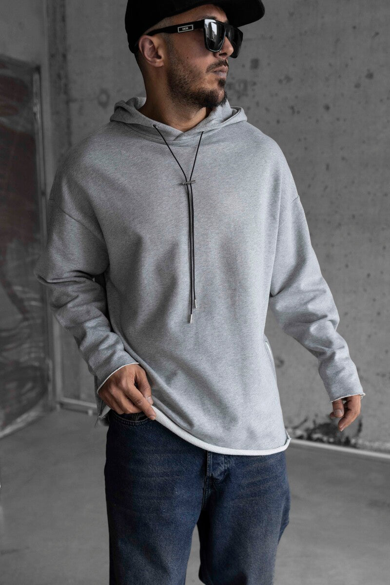 Short Asymmetric Zip Hoodie Gray 1484