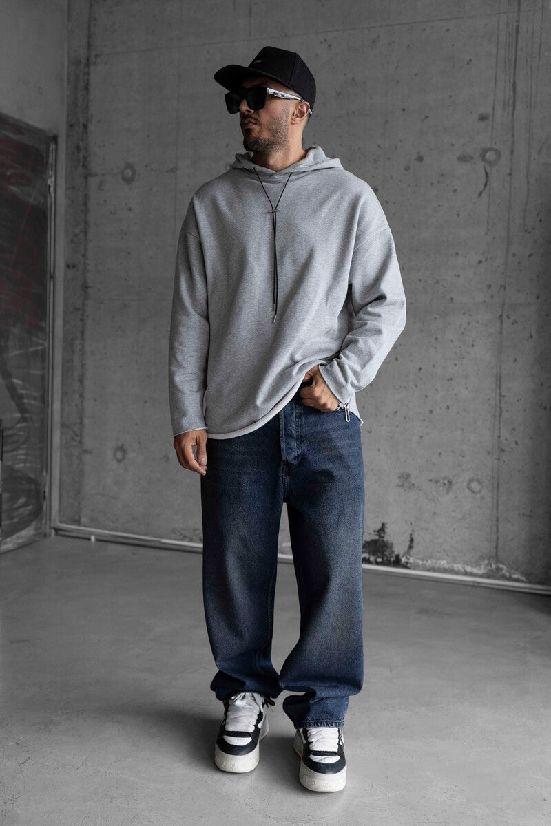 Short Asymmetric Zip Hoodie Gray 1484