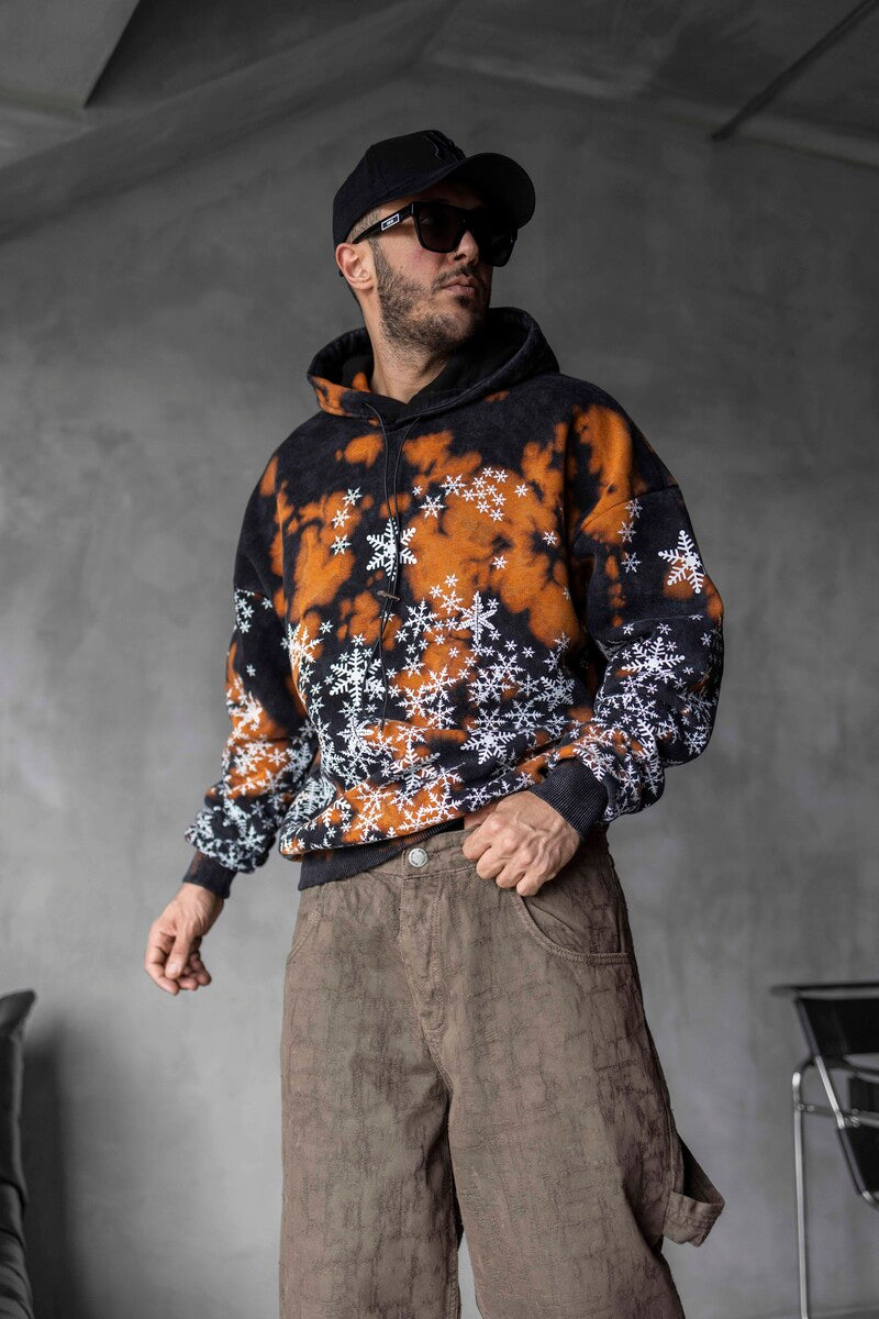 Snowflake Washed Black Hoodie 1351