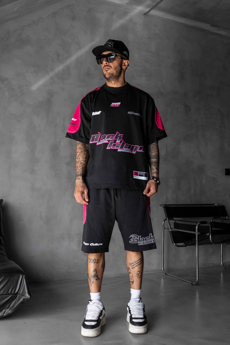 Summer Shorts & Tee Set Black Pink 1873-74