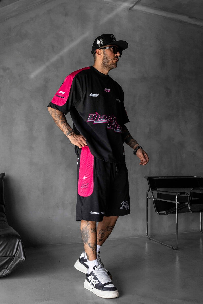 Summer Shorts & Tee Set Black Pink 1873-74