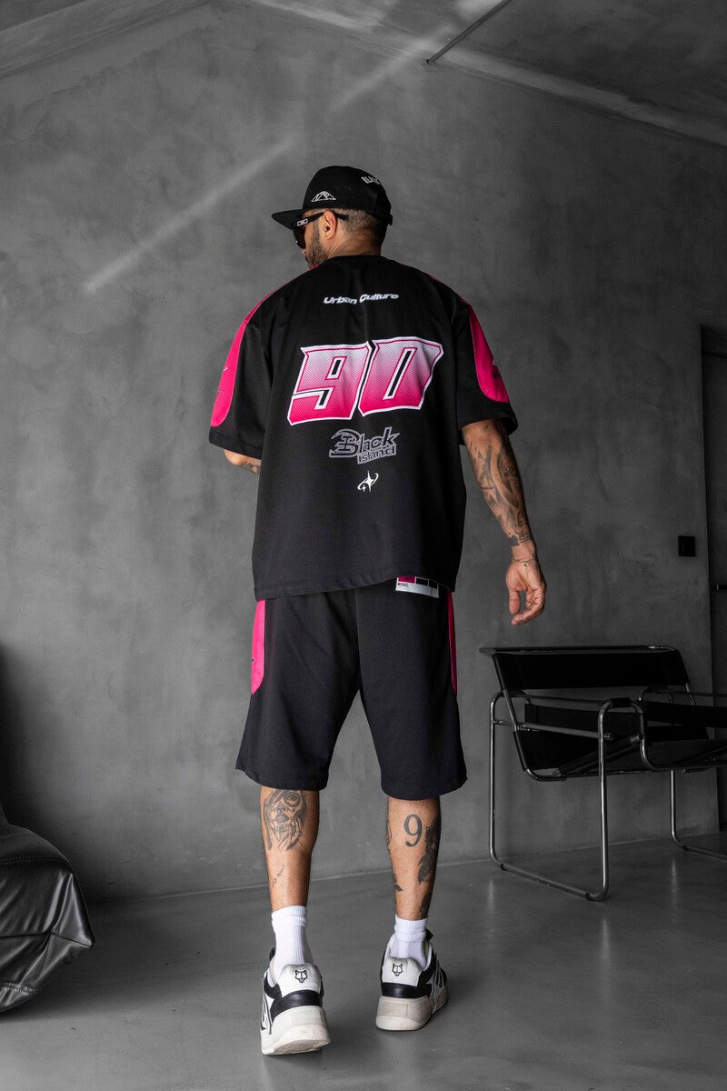 Summer Shorts & Tee Set Black Pink 1873-74