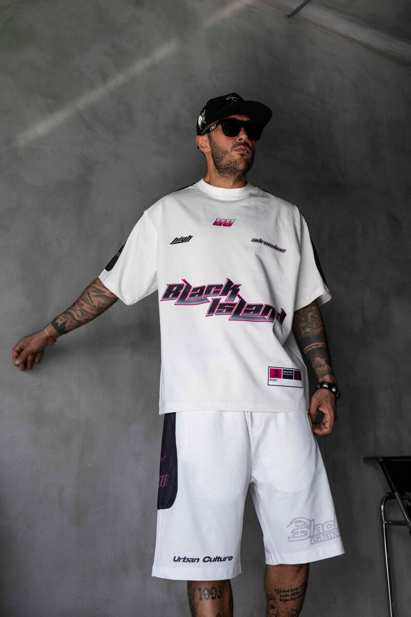 Summer Shorts & Tee Set White Black 1873-74
