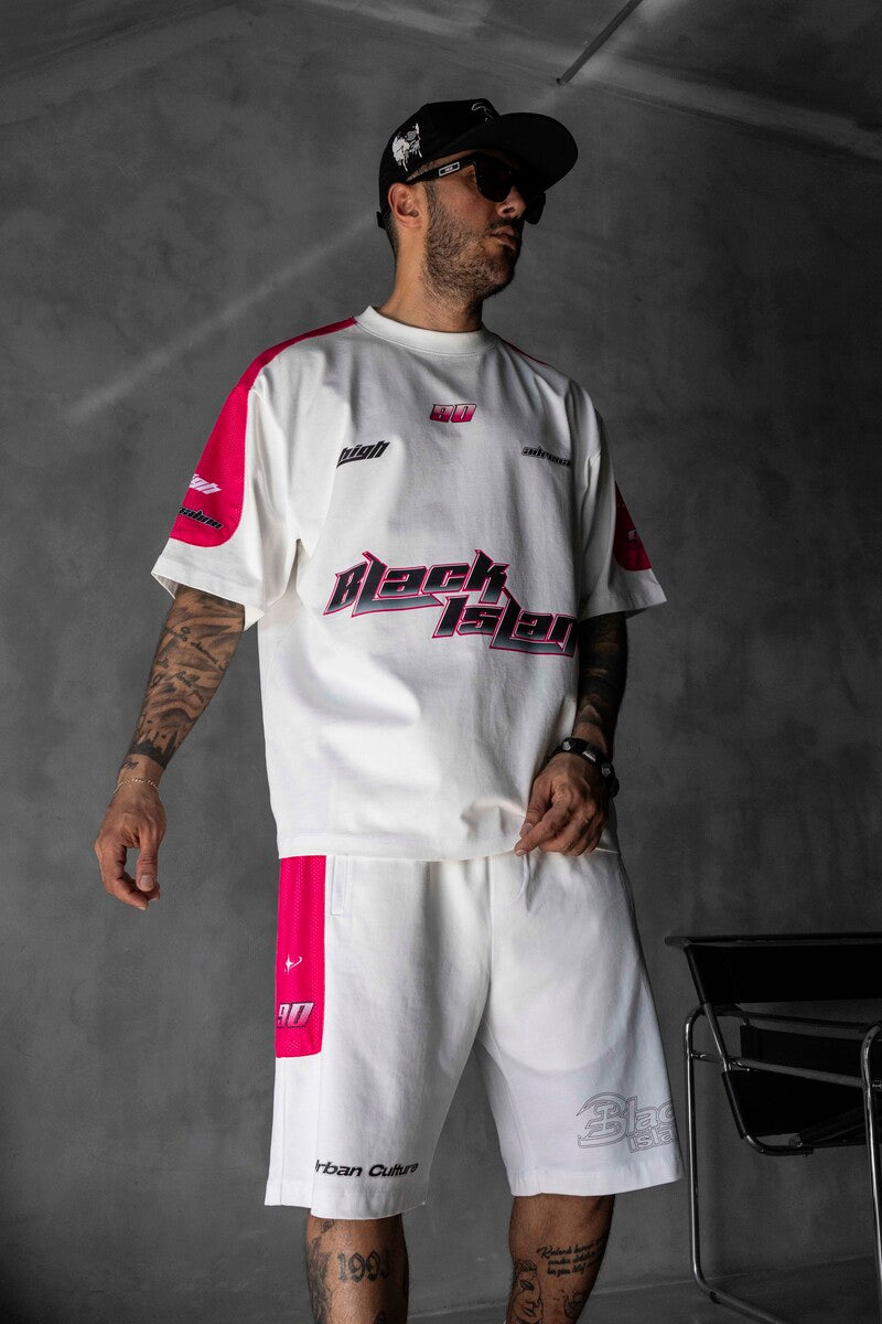 Summer Shorts & Tee Set White Pink 1873-74