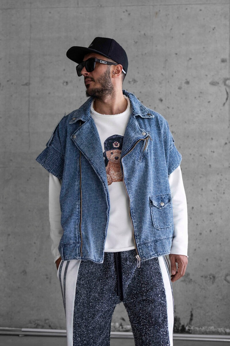 TEXTURED BLUE DENIM VEST 16843