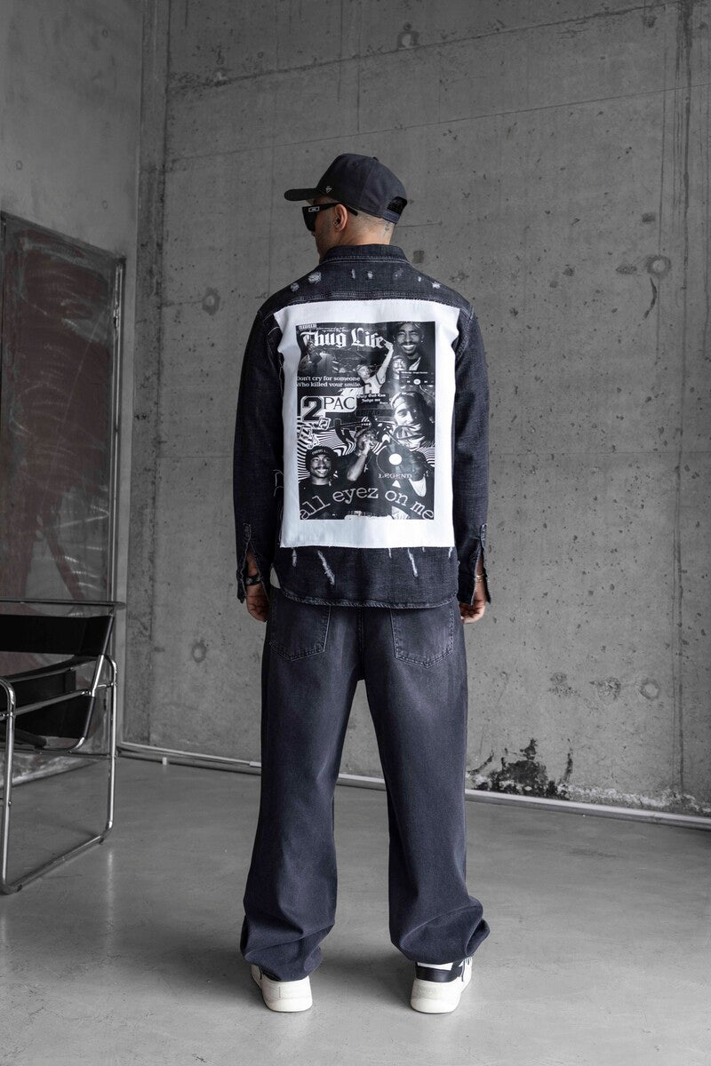 TUPAC PRINTED DENIM JACKET BLACK 16970
