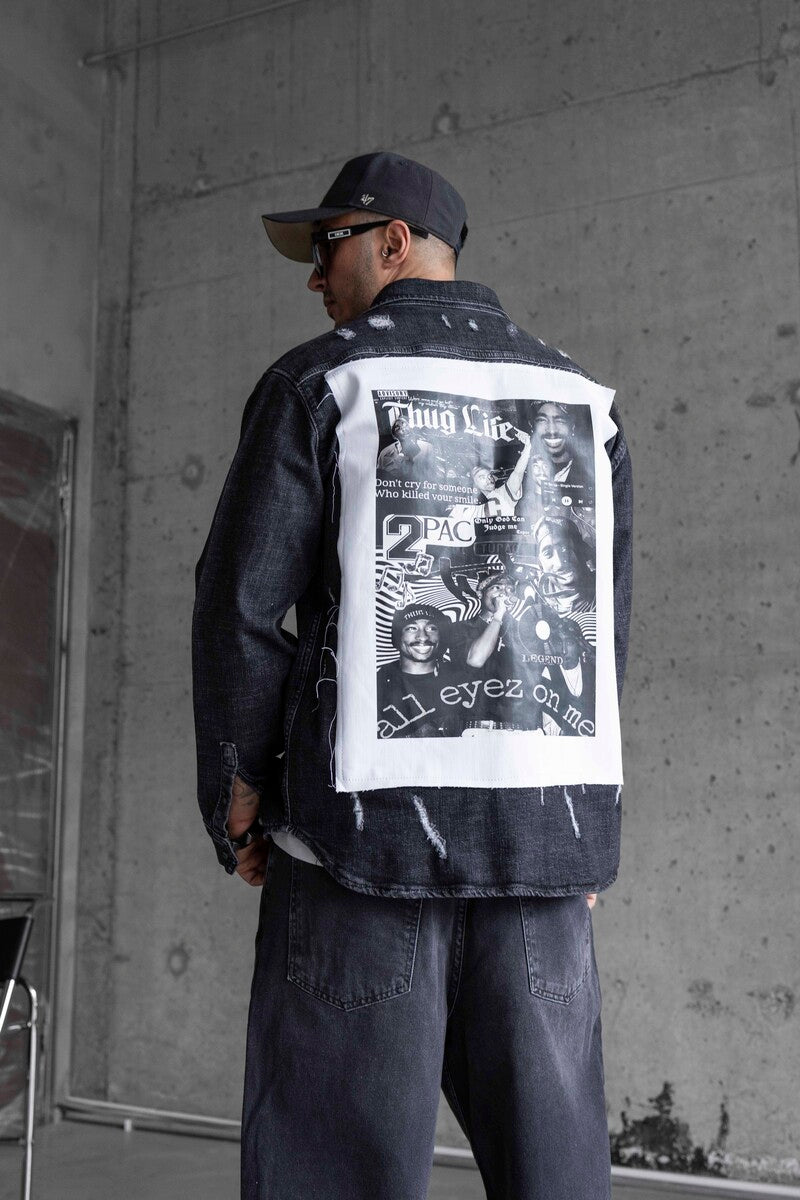 TUPAC PRINTED DENIM JACKET BLACK 16970