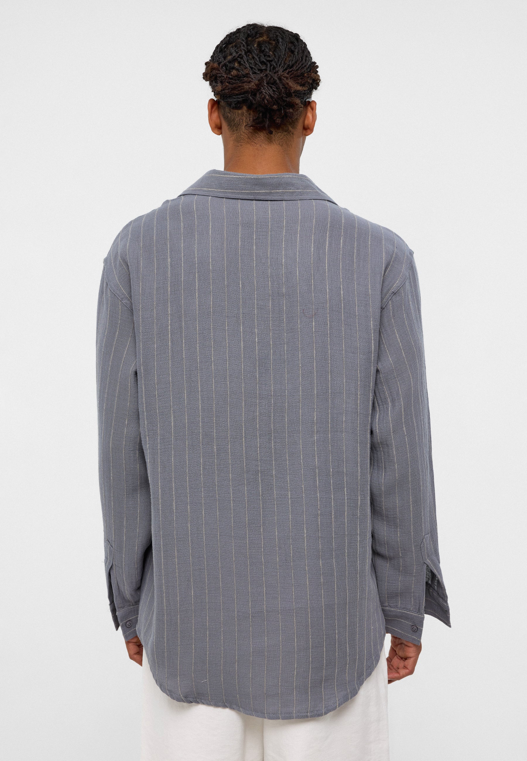 Soft Beige Striped Oversized Muslin Shirt – Lightweight Elegance with Warm Tones