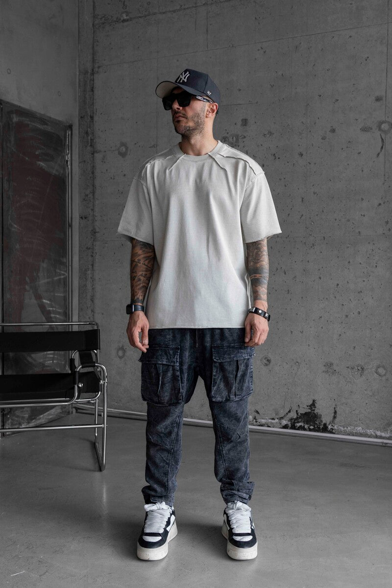 WASHED WHITE T-SHIRT WITH DIRTY STITCHES 1803