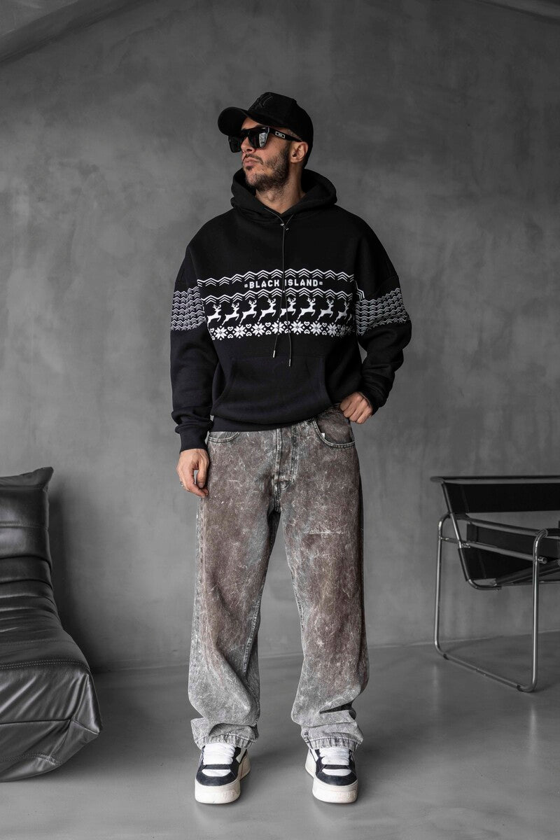 White Pattern Hoodie Black 1348