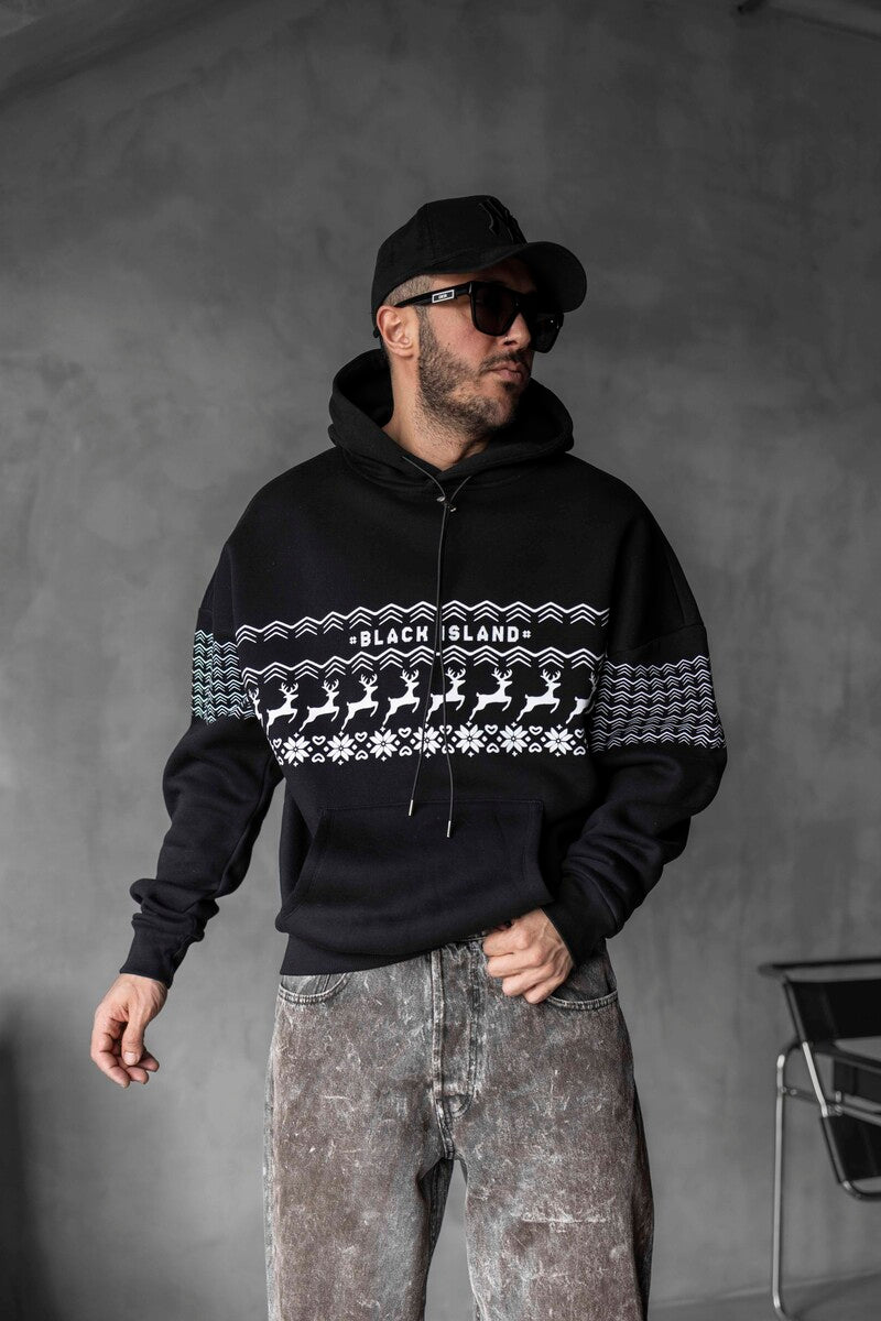 White Pattern Hoodie Black 1348