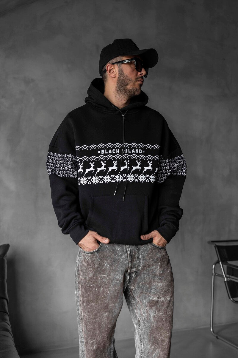 White Pattern Hoodie Black 1348