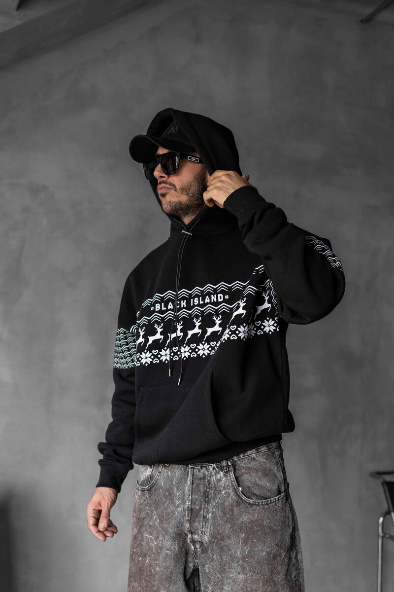 White Pattern Hoodie Black 1348